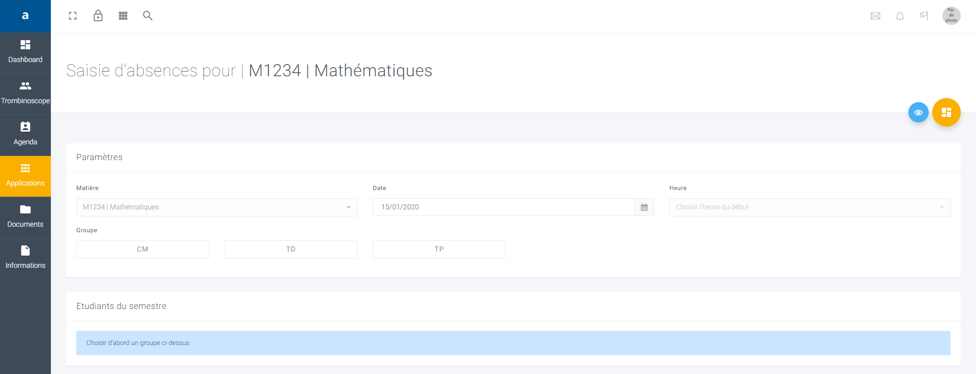 aperçu de l'espace Mes Cours