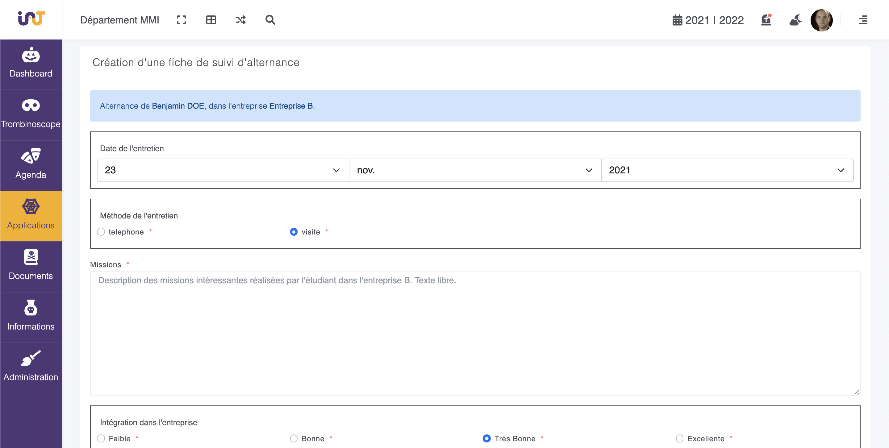 aperçu de l'espace Applications